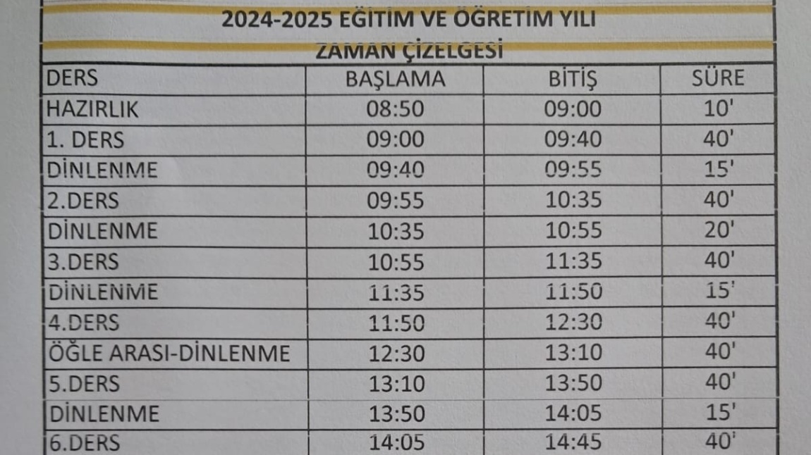 OKULUMUZ DERS GİRİŞ SAATLERİ GÜNCELLENMİŞTİR